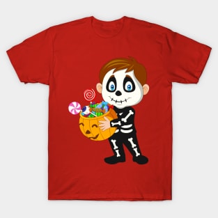 Kid Skeeiton Costume Holding Pumpkin T-Shirt